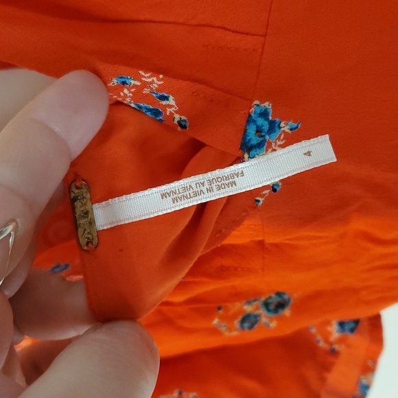 Free People Mockingbird Coral Red Floral Backless Mini Dress Size 4 Plunging V - Picture 5 of 12